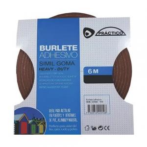 BURLETE AUTOADHESIVO SIMIL GOMA MARRON 15 X 6 MM. X 6 MT.