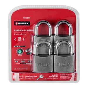 CANDADO HERMEX HIERRO TAMBOR BRONCE CH-38 MM. X 4 UN.