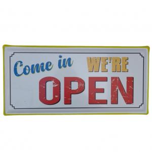 CHAPA DECORATIVA 41 X 20 CM. COME IN WE'RE OPEN
