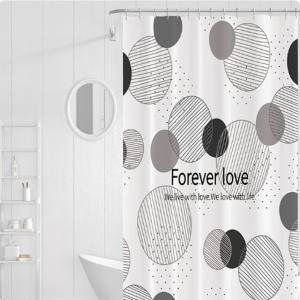 CORTINA BAÑO 1.80 X 2 MT. TELA DISEÑO CIRCULOS BEIGE