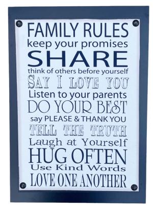 CUADRO MADERA 33 X 47 CM. FAMILY RULES NEGRO
