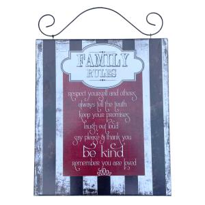 CUADRO MADERA 35 X 41 CM. FAMILY RULES ROJO