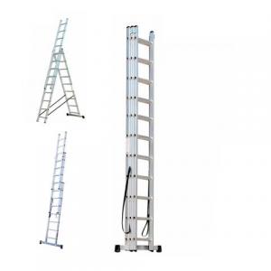 ESCALERA ALUMINIO 3 TRAMOS EXTENSIBLE Y TIJERA 10 ESCALONES