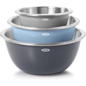 JUEGO BOWLS OXO 3 UNIDADES ACERO INOXIDABLE GRIS BASE GOMA