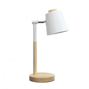LAMPARA MESA RECTA METAL BLANCO Y MADERA
