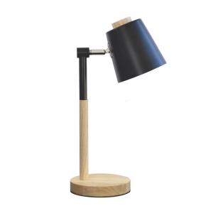LAMPARA MESA RECTA METAL NEGRO Y MADERA