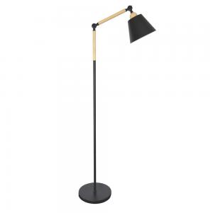 LAMPARA PIE METAL NEGRO Y MADERA