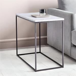 MESA LATERAL BASE METAL TAPA MARMOL BLANCO 70 X 35 X 58 CM.