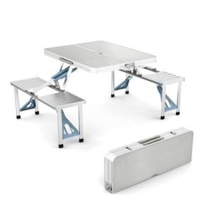 MESA PLEGABLE ALUMINIO CON BANCOS 86 X 67 X 67 CM.