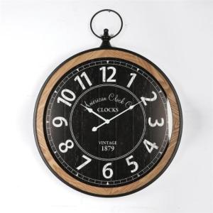 RELOJ MDF PARED AGUJA 58 CM. Ø - FONDO NEGRO Y ARGOLLA