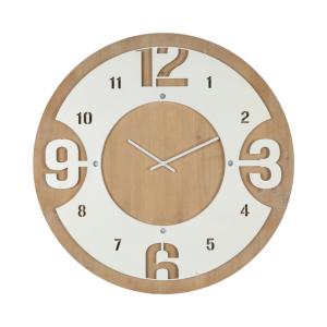 RELOJ MDF PARED AGUJA 68 CM. Ø - BLANCO Y MADERA
