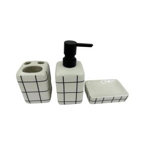 SET ACCESORIOS BAÑO 3 PZ. CERAMICA CUADRICULADO BCO/NEGO
